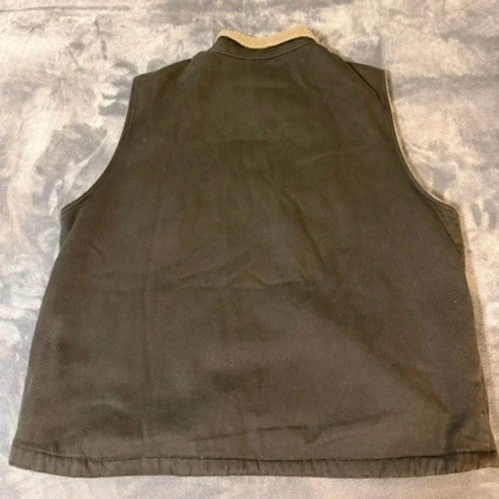 Wolverine Mens Gray Canvas Sherpa Lined Full Zip Work Vest 2XL Outdoor Hunting